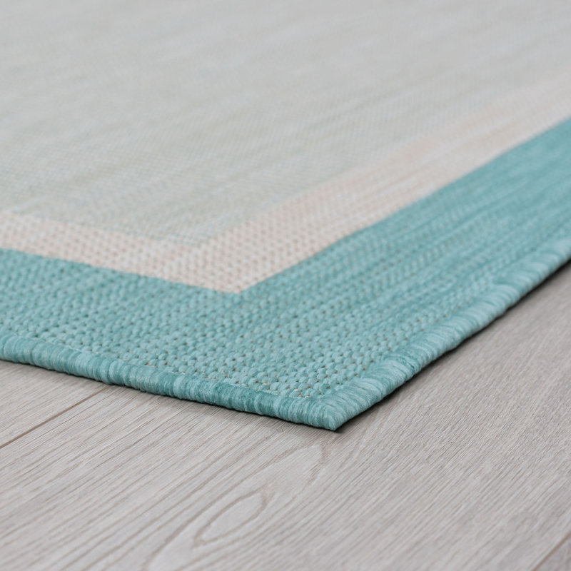 Tapis intérieur / extérieur turquoise Deerfield, Rectangulaire 2 pi x 3 pi