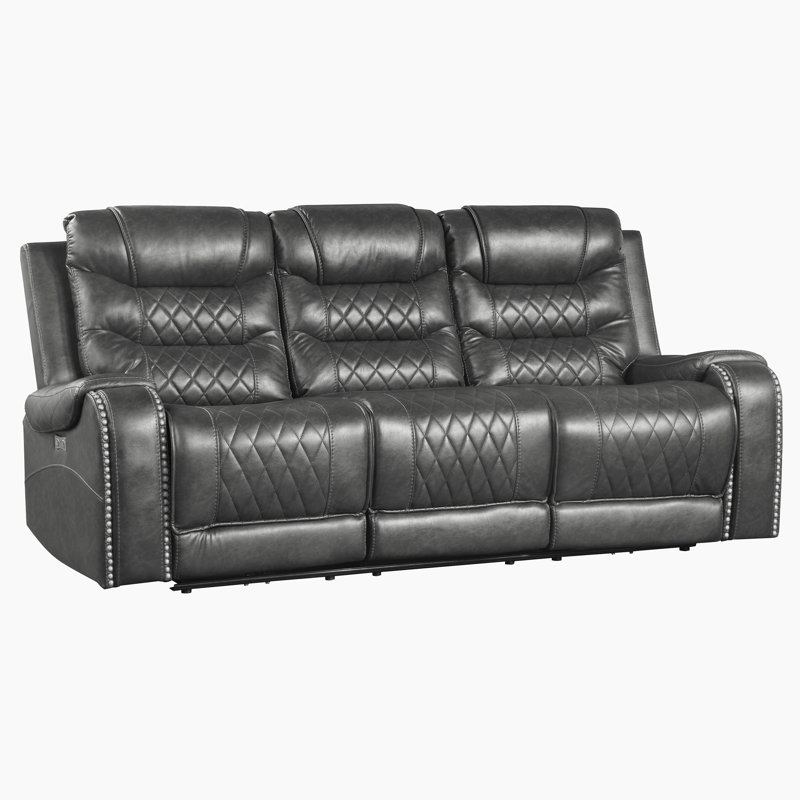 Canapé inclinable électrique double en similicuir de 86,5 po avec console rabattable intégrée Denby, Gris, Courant