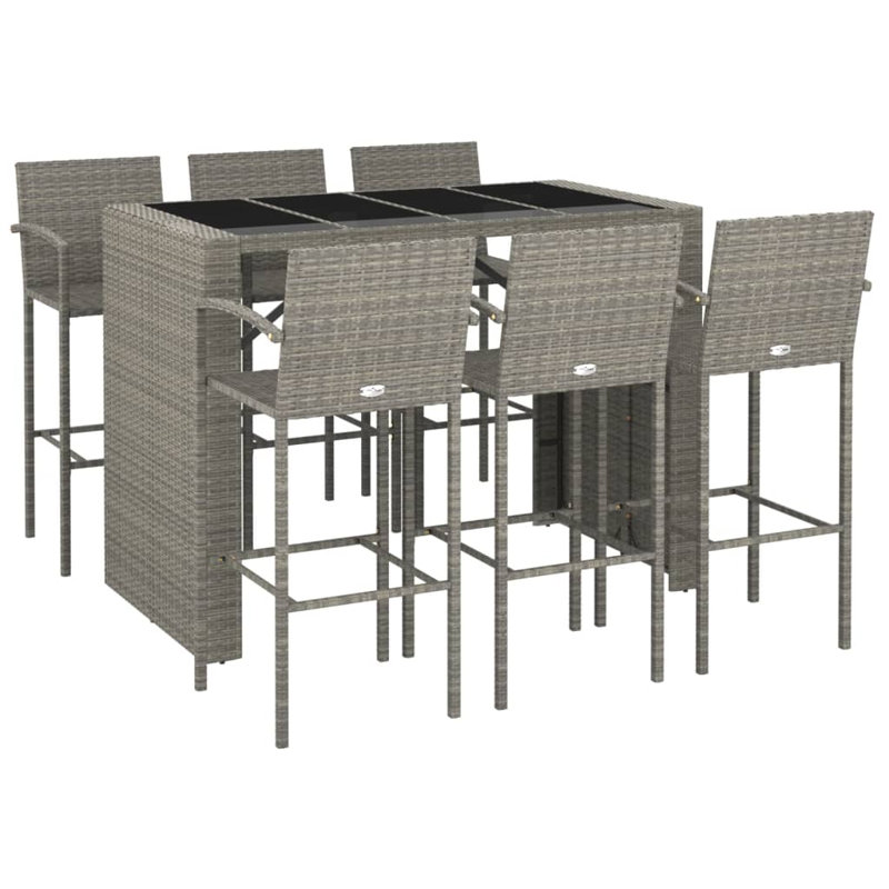 Patio Dining Set with, Grey; Black, 110 cm H x 145 cm W x 80 cm D, 6, 7, Grey