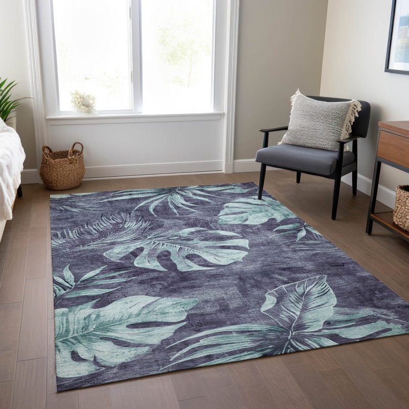 Machine Washable Indoor/Outdoor Xhevrie Blue Rug, Rectangle 3' x 5'