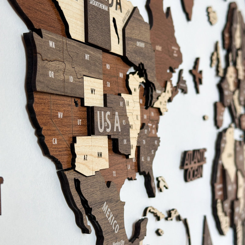 3D Wooden World Push Pin Map – Wall Art Travel Map with Flag Stickers, 31.5" H x 59.1" W x 1" D, Mix