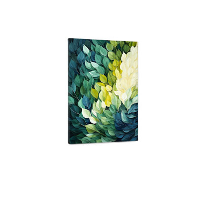 Collage de feuilles vertes au bord de la rivière, art mural sur toile, vert, 24 po x 32 po