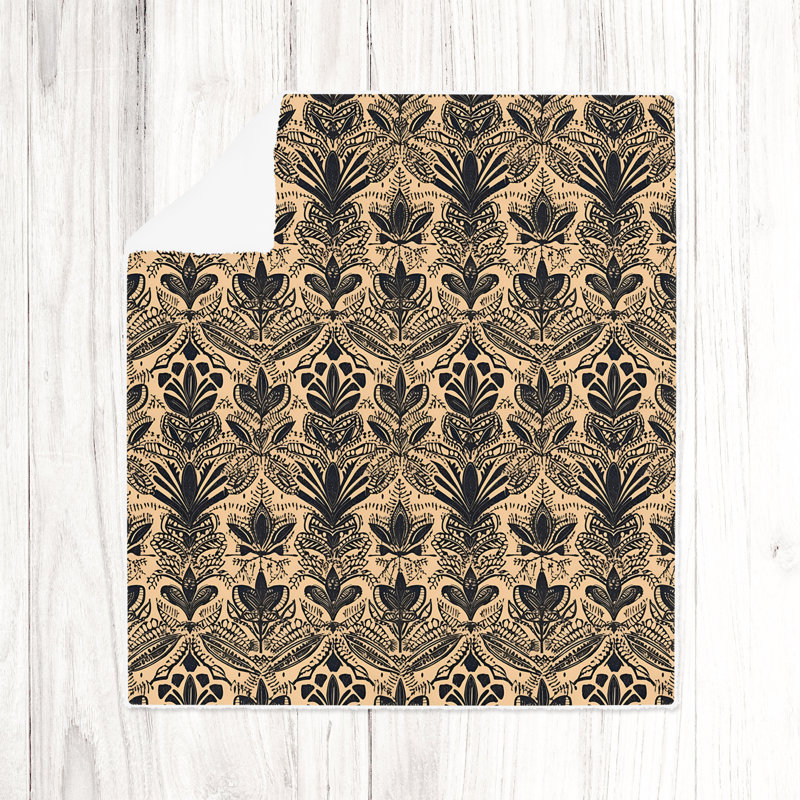 Throw Blanket, 68" W x 80" L, Tan/Black