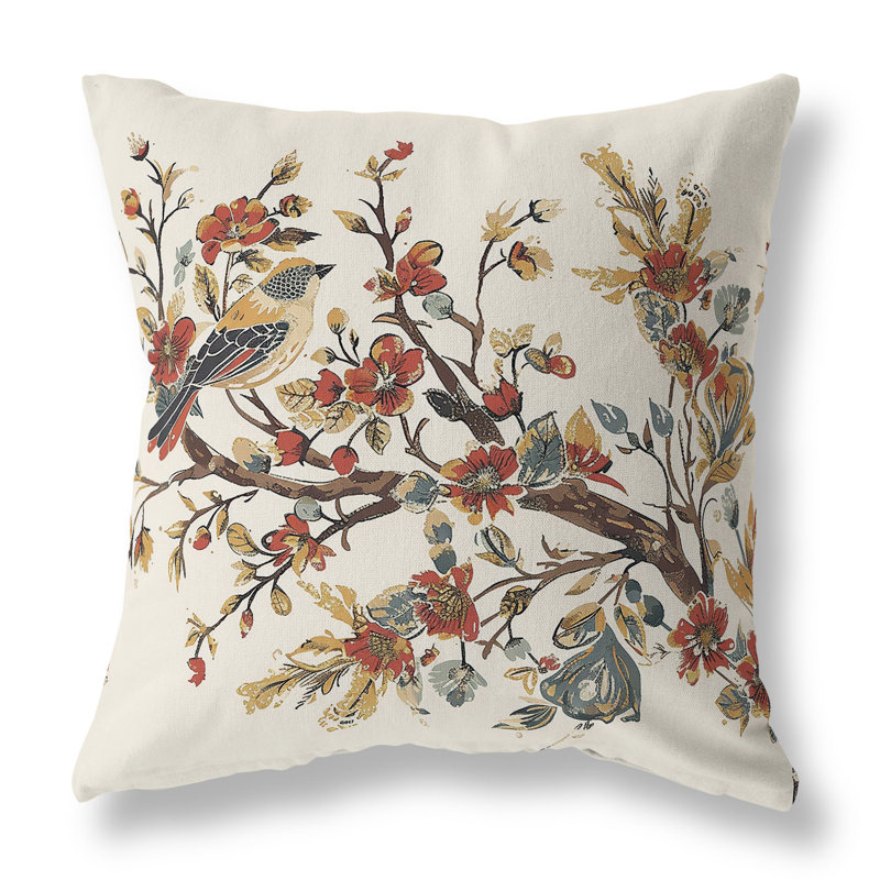 Coussin décoratif intérieur / extérieur Sparrow's Melody, Brun / orange, H 18 po x l 18 po