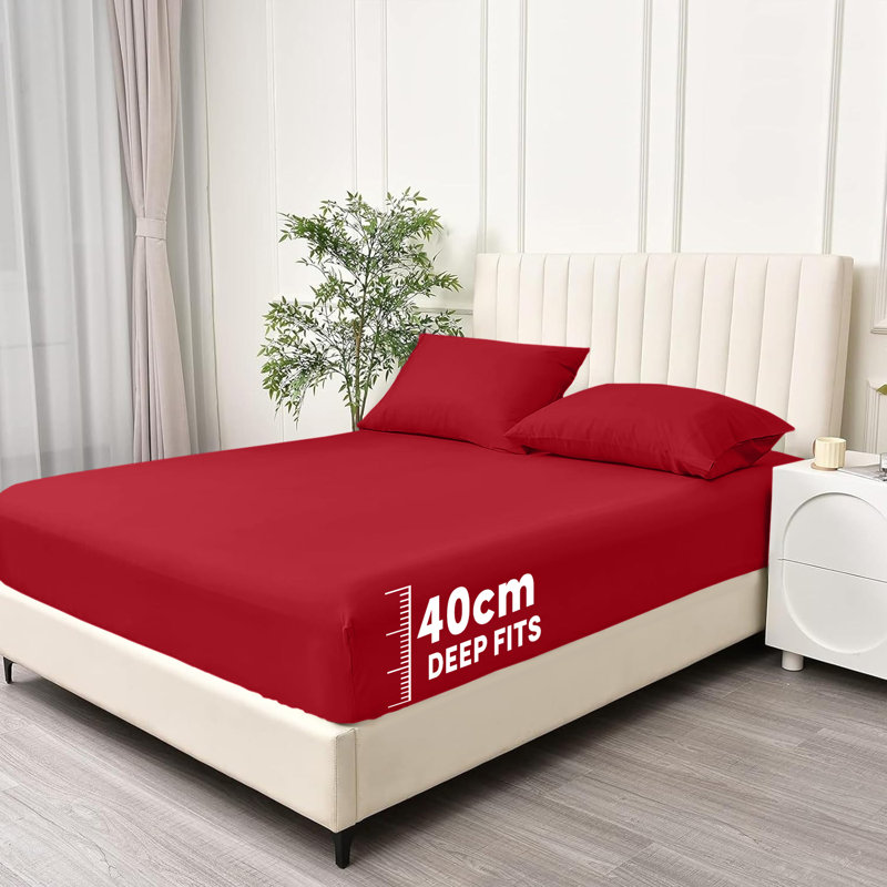 Super Soft Extra Deep Pocket Microfiber Brushed Fitted Sheet, Red, Single (3')