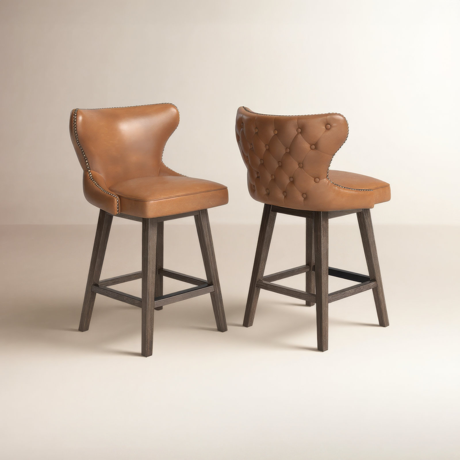Carline 30" Swivel Bar Stool, Wax Brown Faux Leather, Counter Stool (26" Seat Height)