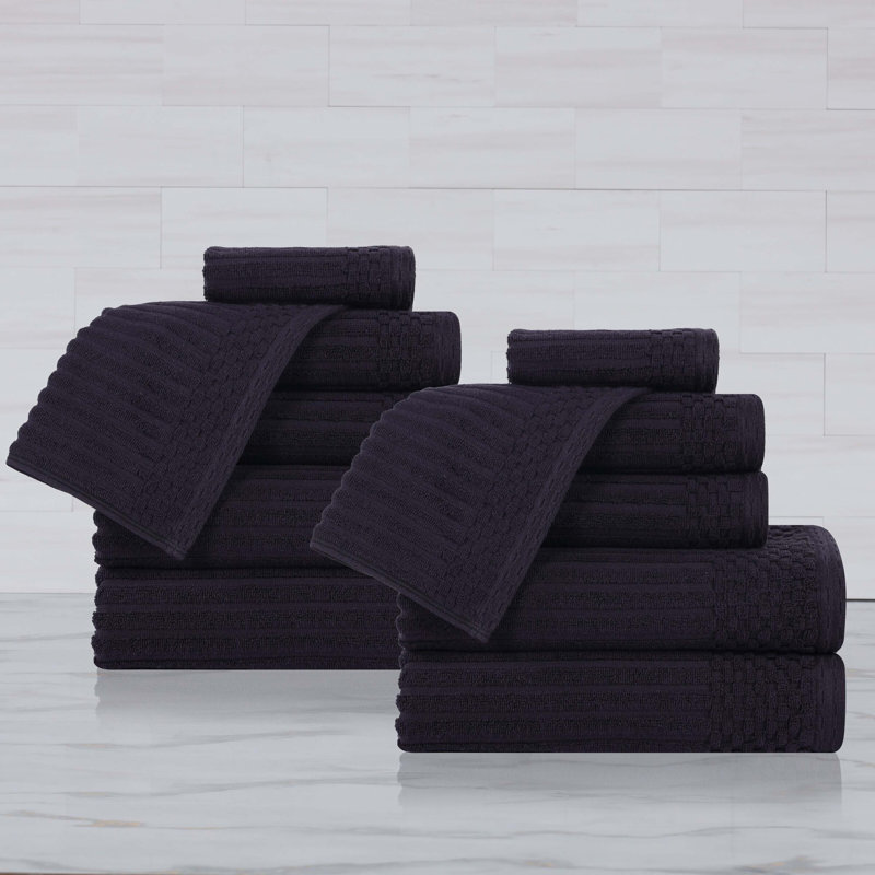 Ruvins 12 Piece 100% Cotton Towel Set, Black