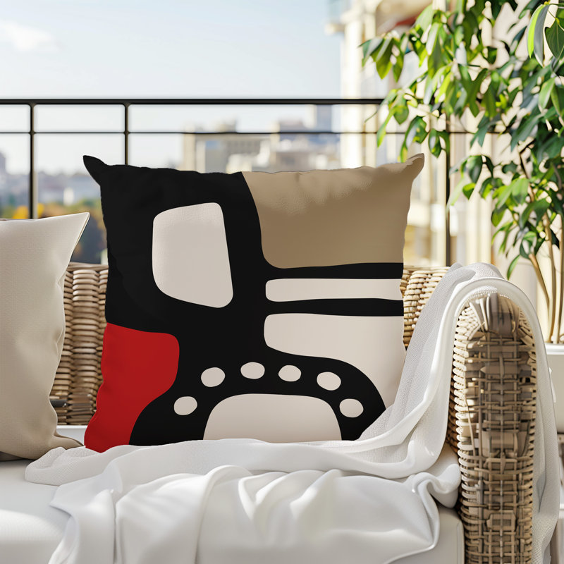 Oreiller carré réversible intérieur / extérieur Tobe Minimalist, H 15 po x l 15 po, Rouge / noir / blanc cassé