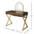 2 Drawers Walnut Vanity Desk With Mirror And Jewelry Tray, Gold Metal Structure, 42 In Depth, 19 Width, 50 Height, For Clean - Looking Frame, Ideal For Organized Makeup Routine, Height