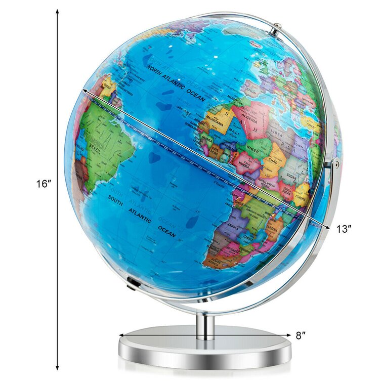 13 Illuminated World Globe 720° Rotating Map with LED Light Latitude Run