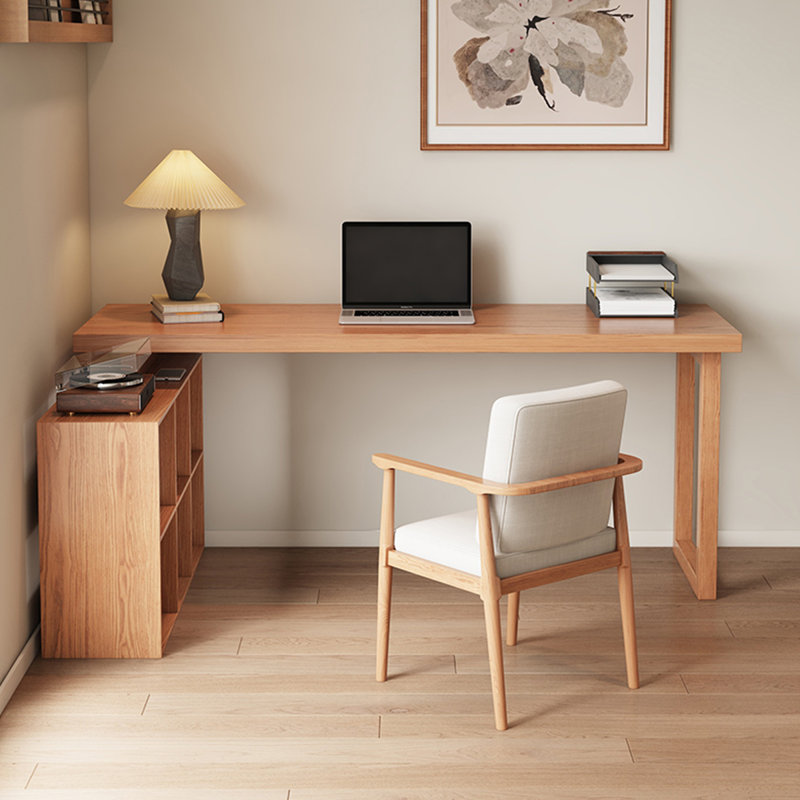 Bureau en bois massif en L Burlywood, Retour à gauche, H 29,53 po x l 62,99 po x P 35,43 po