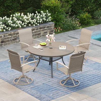 4-Person Square Patio Dining Set With 360°Swivel PVC-coated polyester Chairs