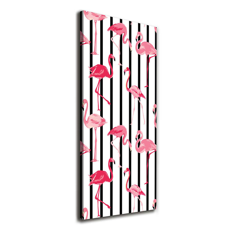 Flamingos And Stripes - Wrapped Canvas Print