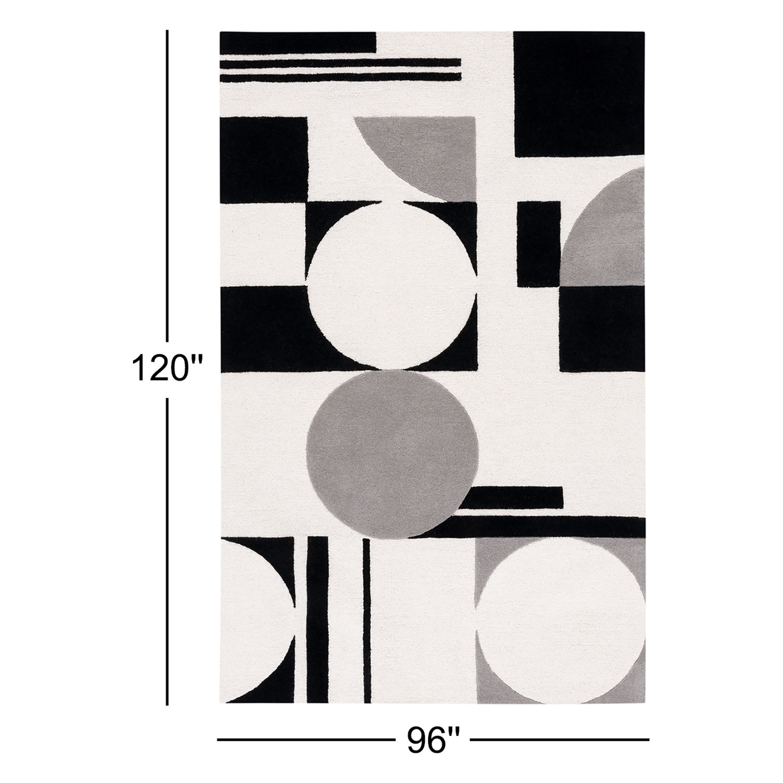 Felipe Gray Black White Hand-Woven Geometric Rug, Rectangle 8' x 10'