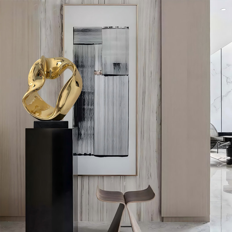 19,69 "art abstrait moderne sculpture or plancher, Noir et or, H 22,83 po x l 19,69 po x P 9,45 po