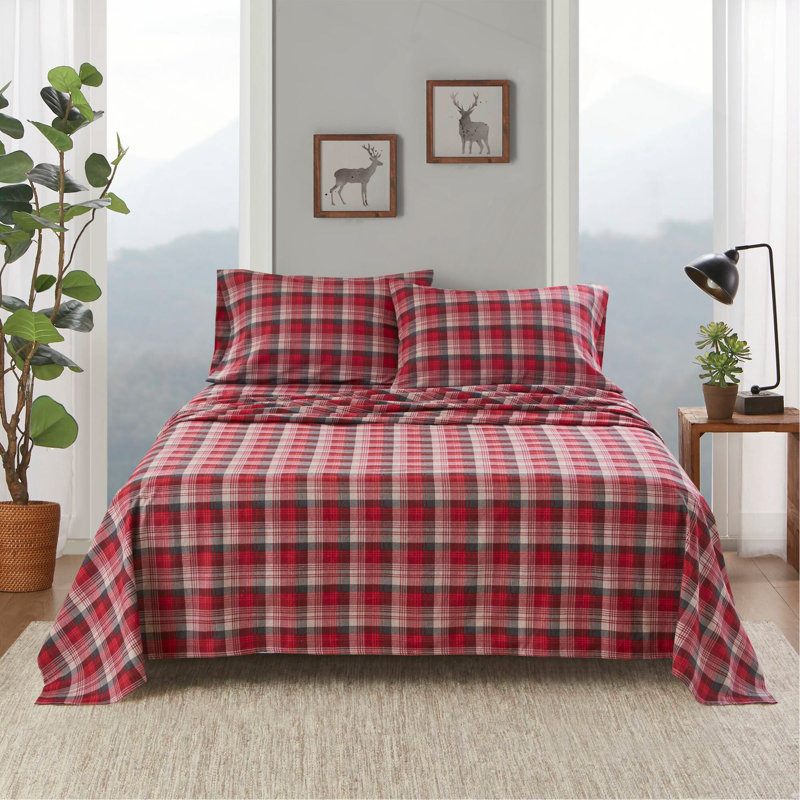 Ensemble de draps écossais rouge, 3, Lit simple