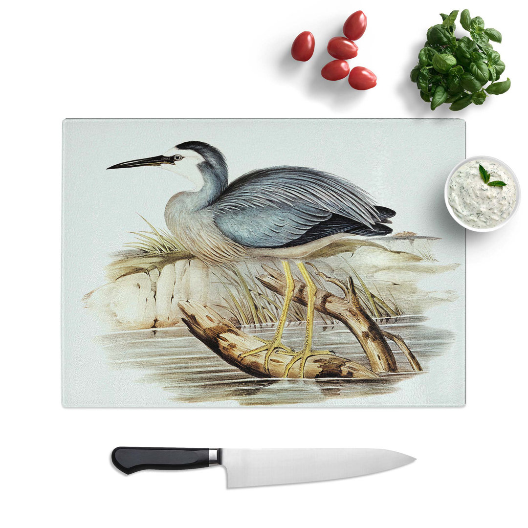 Tempered Glass White-Fronted Herons by Elizabeth Gould Chopping Board