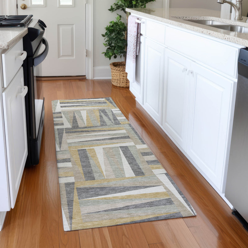 Premium Machine Washable Collett AMF1012 Squares Rug, Runner 2'3" x 7'6"