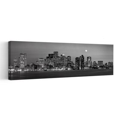 USA Massachusetts Boston Panoramic view of a city skyline at night 1 Piece Wrapped Canvas Panoramic Wall Art