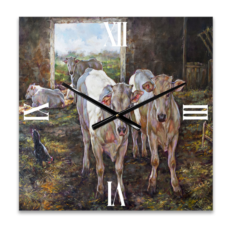 Deux vaches dans l'écurie - Horloge murale de ferme, Petit