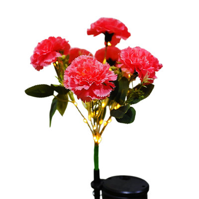 Kbndieu Fake Artificial Flowers for Home Decor Solar-powered Carnation Light Outdoor Floral Light 7-pronged LED Artificial Flower Ground Light.