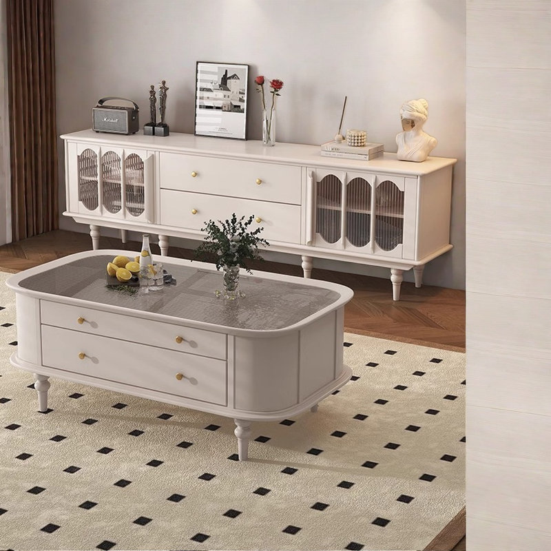 Combinaison meuble télé de style rétro, Crème