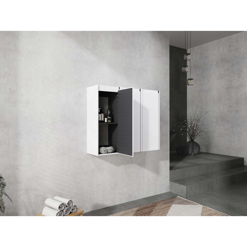 Armoire latérale de salle de bain flottante 12 po avec 3 portes à fermeture douce, White