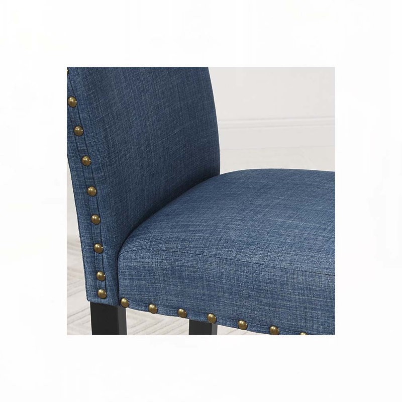 Fabric Upholstered Wood Bar Stools Set with Nailedhead Trim,Back, Blue