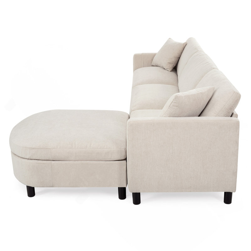 Canapé modulaire 107,87 pi avec 1 repose-pieds, coussin de siège et dossier amovible, Beige Polyester, Beige