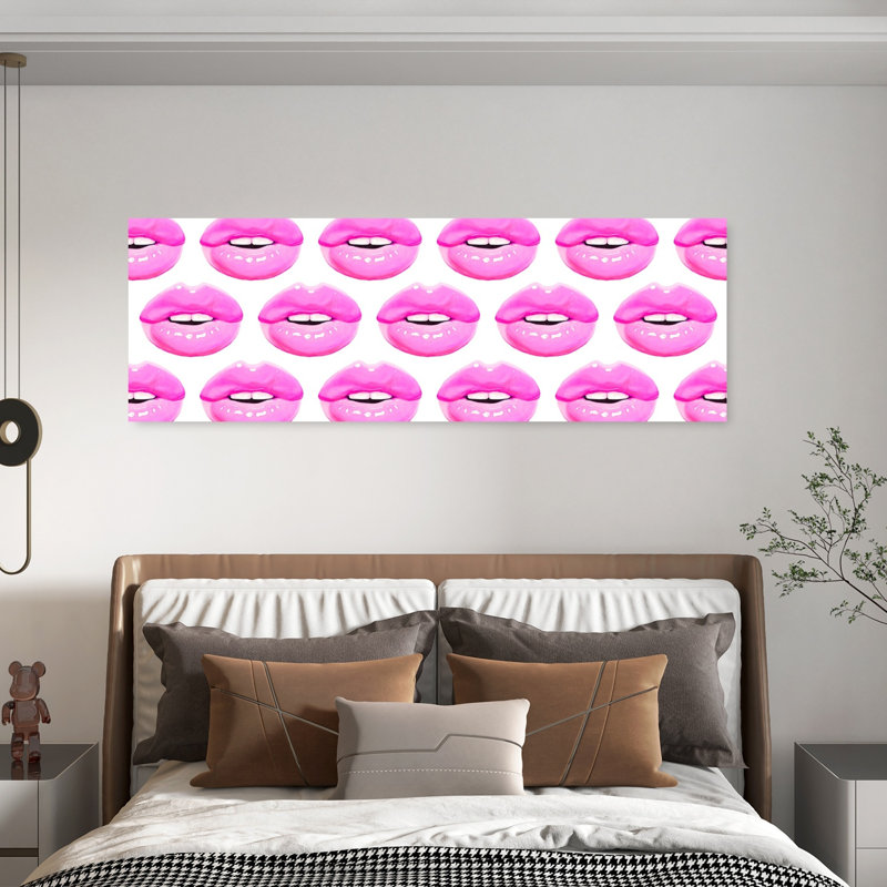 Pink Glossy Lips Modern Vibrant Wall Art, 20" H x 60" W