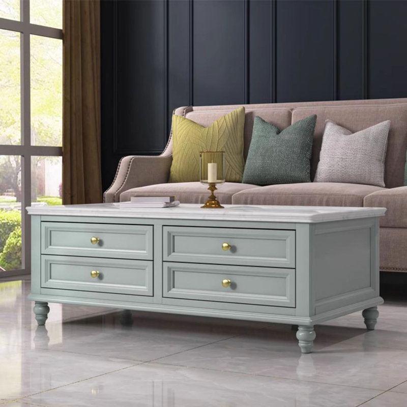 American modern marble coffee table, 18.5" H x 53.5" L x 29.9" W