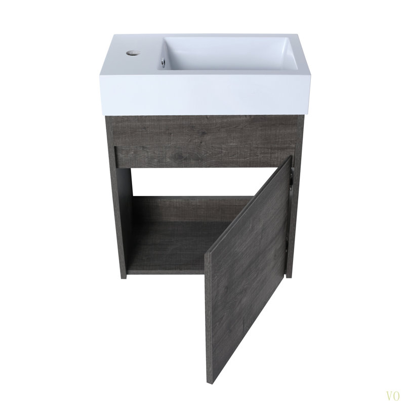 Meuble-lavabo mural flottant 18 po avec lavabo en résine et porte d'armoire à fermeture en douceur 18 po