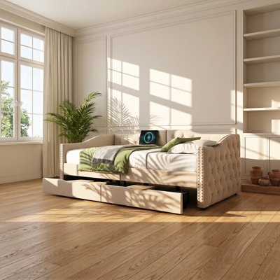 Lit de jour rembourré en velours avec 2 ports l 40,55 po x P 79,92 po x H 32,28 po Burlington