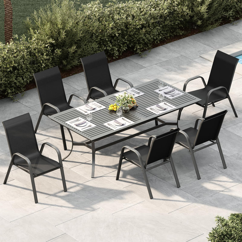 Outdoor Dining Chairs Set of 6, Stackable Patio Chairs with Textilene Fabric and High Back for Backyard Garden Balcony, Black