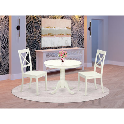 Ensemble de coin repas 3 pièces pour petits espaces comprenant une table de salle à manger ronde avec piédestal et 2 chaises de salle à manger, 42 po x 42 po, lin blanc