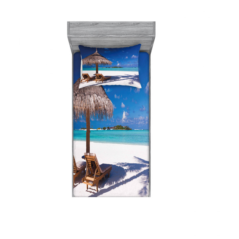 Ensemble de draps Island Caribbean Honeymoon Beach, Ensemble de draps pour lit simple TG avec drap-hou