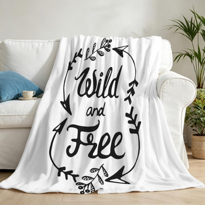 Black Ultra Soft Flannel Fleece Throw Blanket,Wild and Free Brush Single-Sided Print