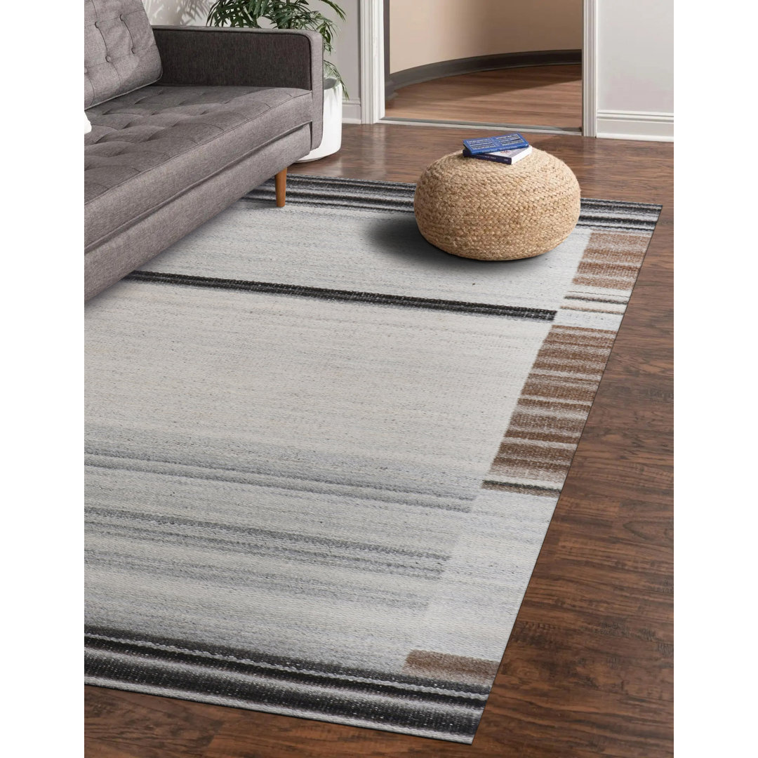 Reversible Flat Weave Durry Brown Flatweave Wool & Viscose Rug EORC Rug 