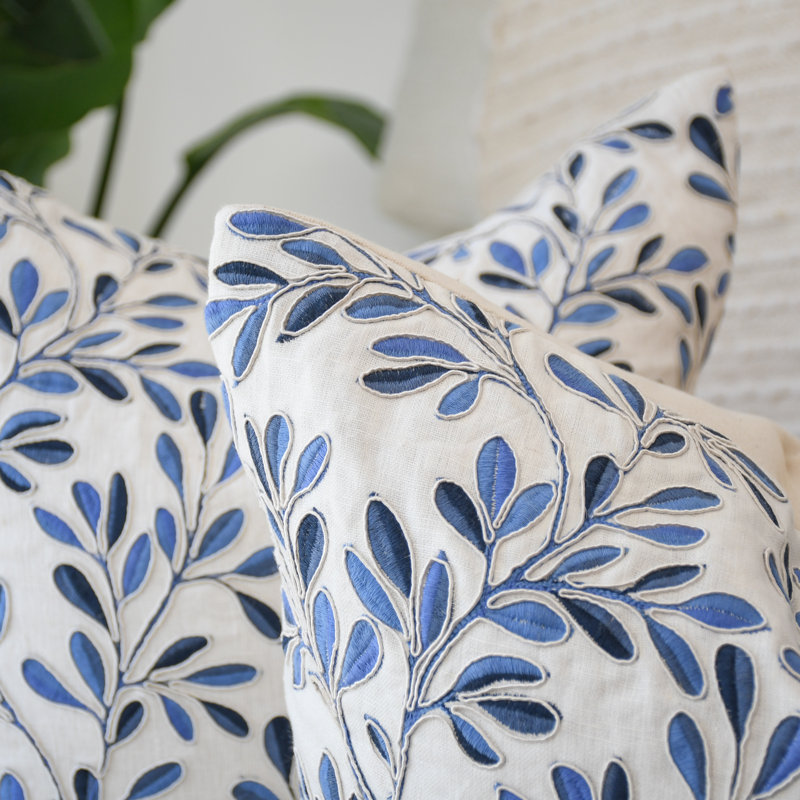 Broderie florale bleue, Bleu, Ensemble 2 pièces, H 18 po x l 18 po