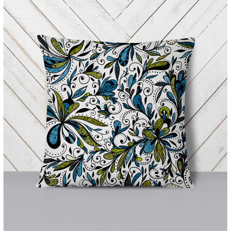 Throw Pillow With Insert, Blue/White/Green Floral 2, 18"H x 18"W