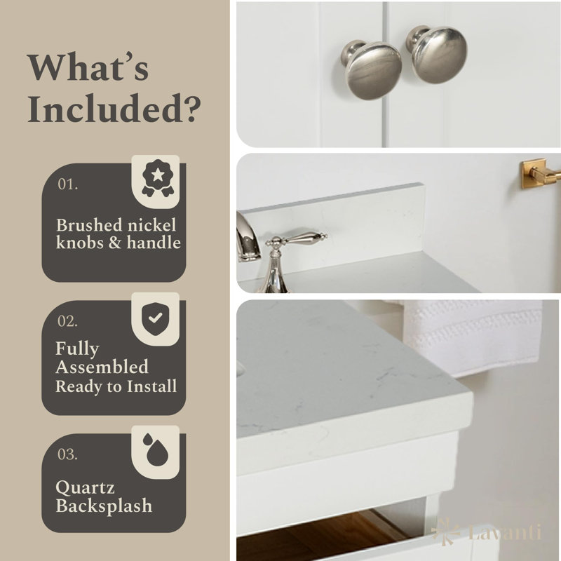  Depos 28 Inch Bathroom Vanity with Sink, White – 100% Premium Solid Wood Vanity Cabinet – 1.5" Thick Quartz Countertop – Water-Resistant Finish – Fully Assembled
