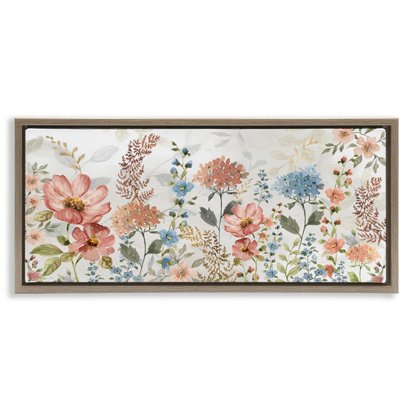 Fleurs de printemps pastel, H 11 po x l 25 po, Cadre flottant orme Montalcino