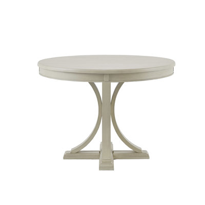 Table de salle à manger de 44 po de couleur crème antique, placage et pieds en bois massif, peut accueillir 4 à 6 personnes, pièce requise, assemblage requis, table ronde avec outils, crème, plateau, sièges requis