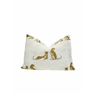 Chenille Embroidered Cheetah Lumbar Pillow Cover