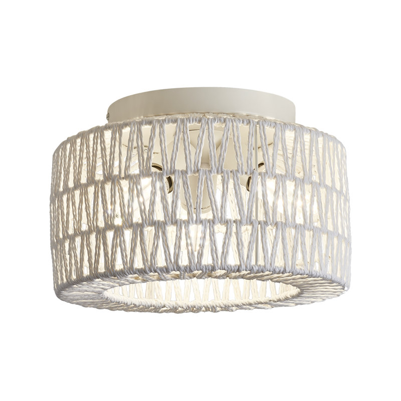 Rattan Semi Flush Mount, White