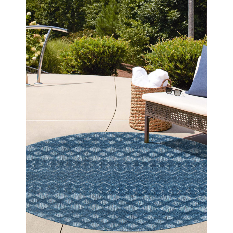 Gries Geometric Indoor / Outdoor Rug, Round 7'