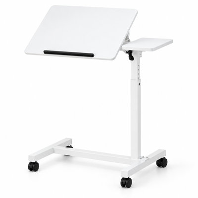 Height Adjustable Mobile Standing Desk with Tilting Desktop, Rolling Overbed Laptop Table with Hidden Wheels, Portable Bedside Desk for Home Office St