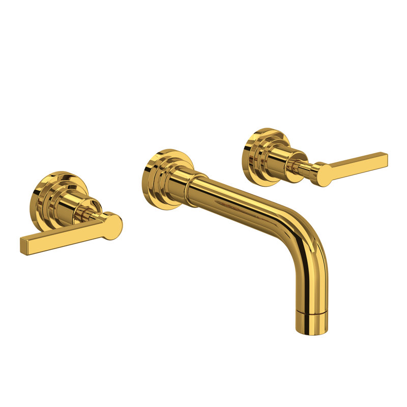 Lombardia® Wall Mount Bathroom Faucet, Unlacquered Brass, Lever Handle