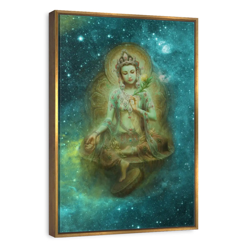 Green Tara, Floating Frame Gold, 13" x 19"