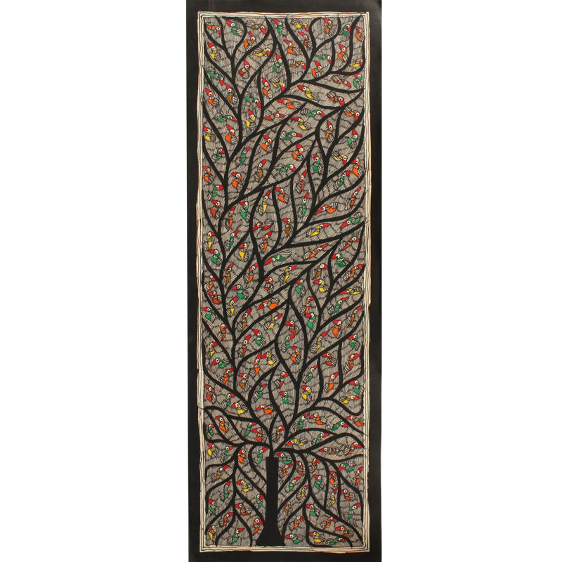 Arbre de vie avec oiseaux | Peinture Madhubani | Couleurs naturelles sur papier fait à la main